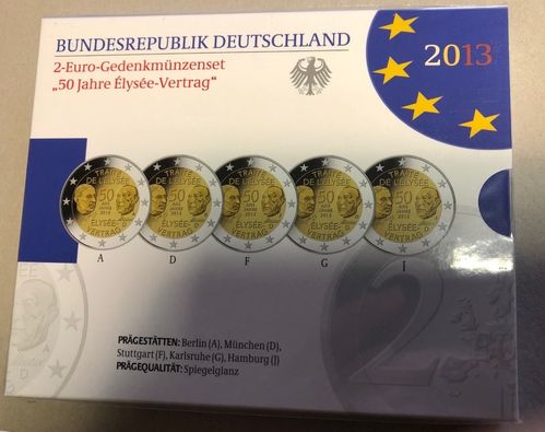 2 EURO DEUTSCHLAND 2013 ELYSEE - (A / D / F / G / J) PROOF