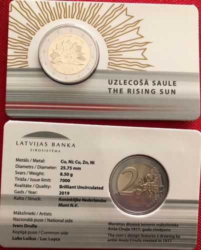 2 евро Латвия 2019 - «Восходящее солнце» карте